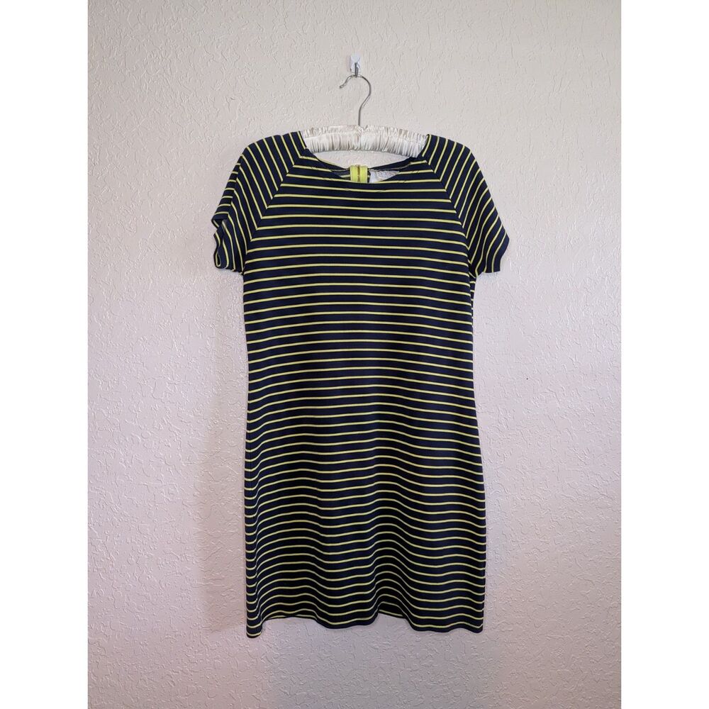 Sail to Sable Navy Lime Green Knit T-Shirt Dress Gold Back Zip Medium M